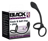 Black Velvet - vékony análdildó pénisz- és heregyűrűvel (fekete) kép