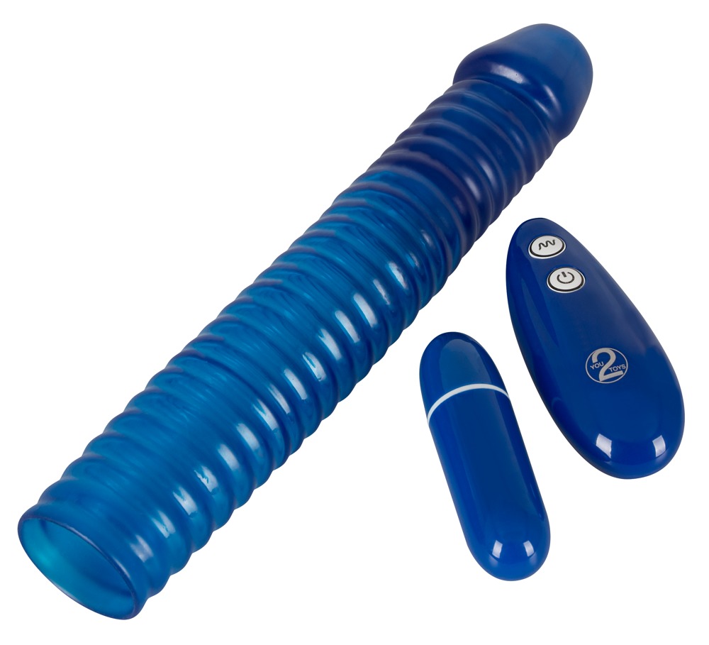 Vibrating Sleeve - péniszköpeny rádiós vibrátorral (kék) kép