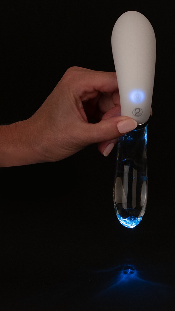 You2Toys Liaison - akkus, szilikon-üveg LED íves vibrátor (áttetsző-fehér) kép
